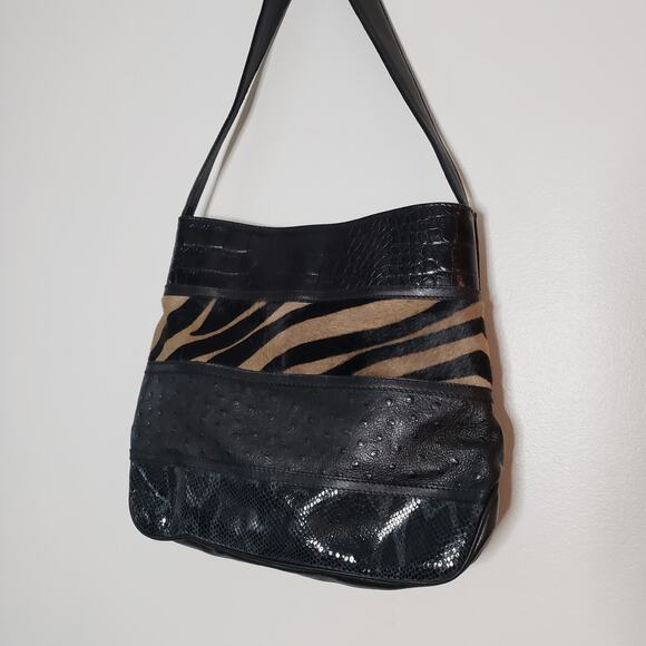 Cecconi Italian Leather Hobo Bag Mixed Print Tiger Gator Snake Y2K - Picture 2 of 7